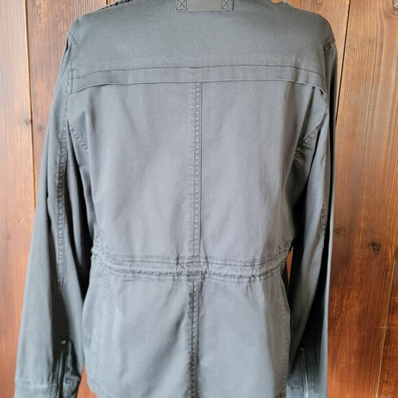 Express Women M Gray Full Zip Military Utility Jacket Cargo Style Waist Cinch - Picture 8 of 10